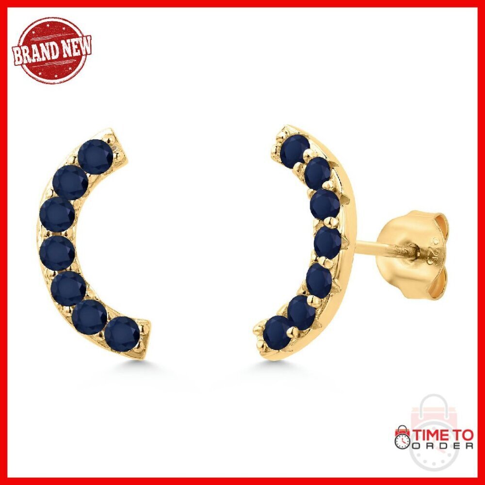 18K Gold Plated Silver 2MM Gemstone Stud Ear Crawler Earrings